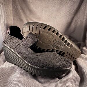 bernie mev. Black Woven Wedge Shoes